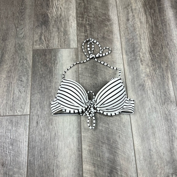 34A VS White/Black Stripe Bikini Top - Picture 1 of 12